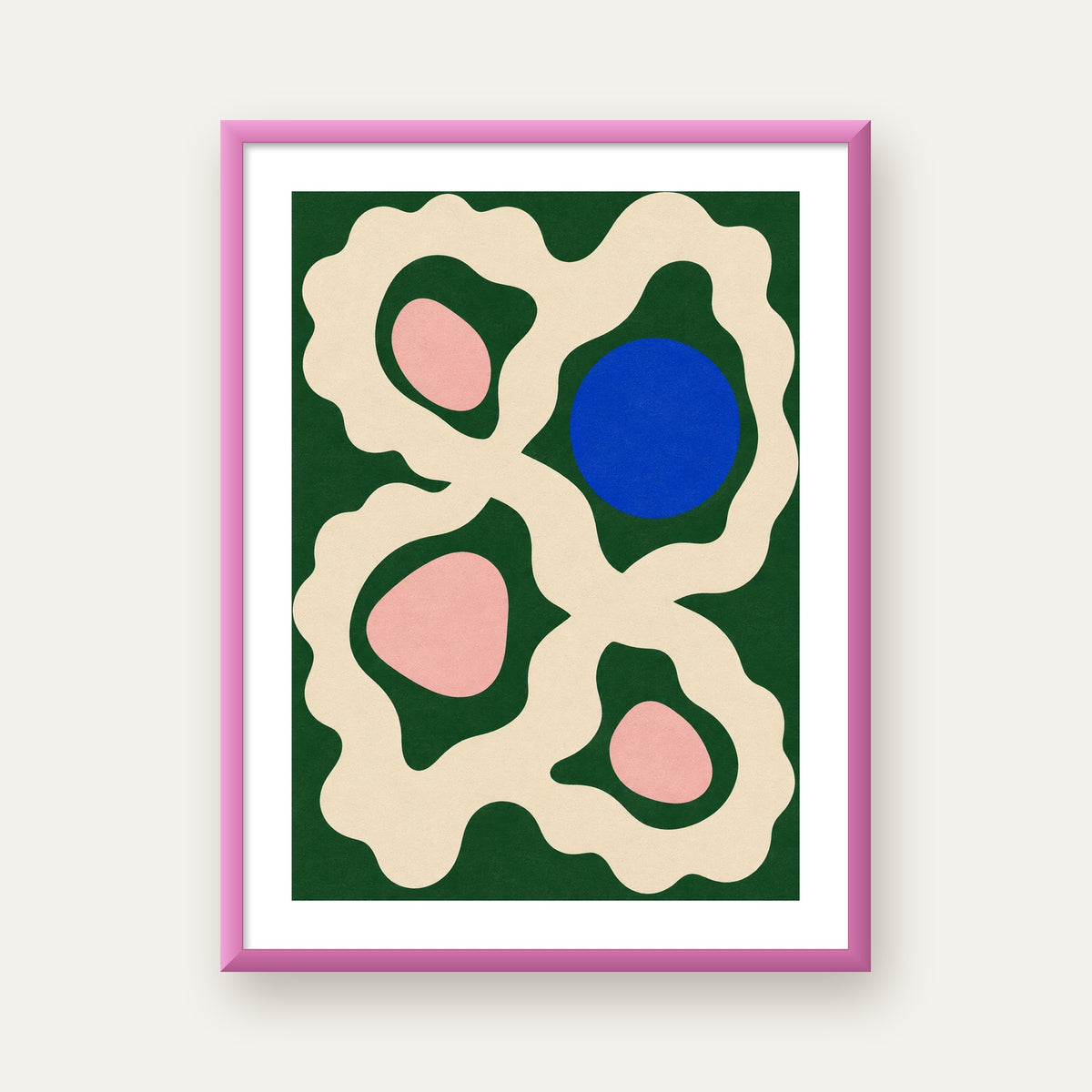 Soyut Organik Formlar – Modern Dijital Sanat Poster — pembe çerçeveli paspartulu