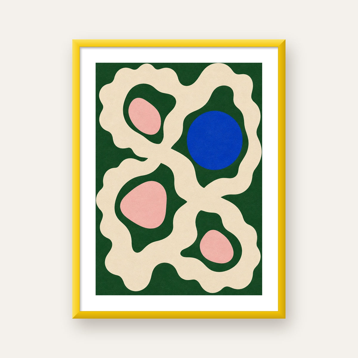 Soyut Organik Formlar – Modern Dijital Sanat Poster — sarı çerçeveli paspartulu