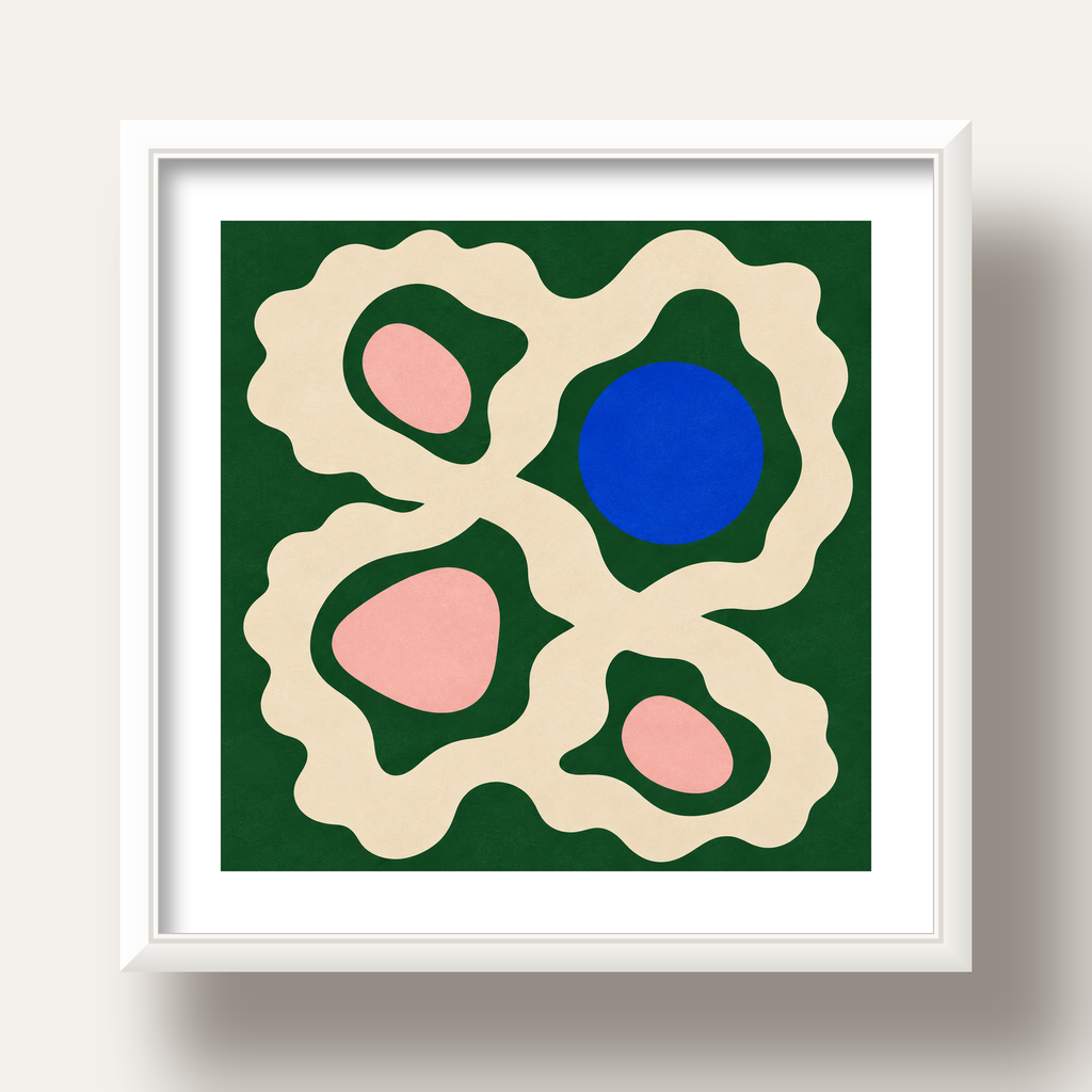 Soyut Organik Formlar – Modern Dijital Sanat Poster — beyaz derin çerçeveli paspartulu