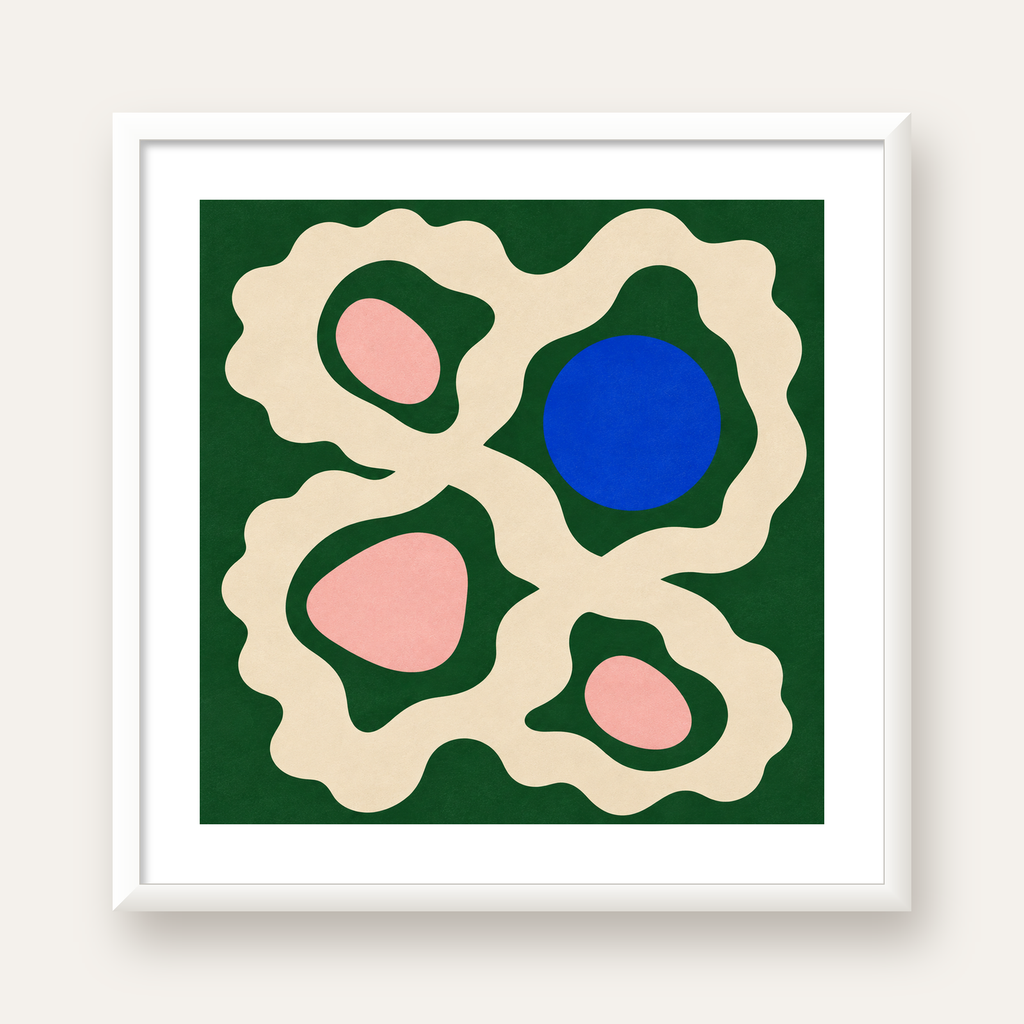 Soyut Organik Formlar – Modern Dijital Sanat Poster — beyaz çerçeveli kare poster