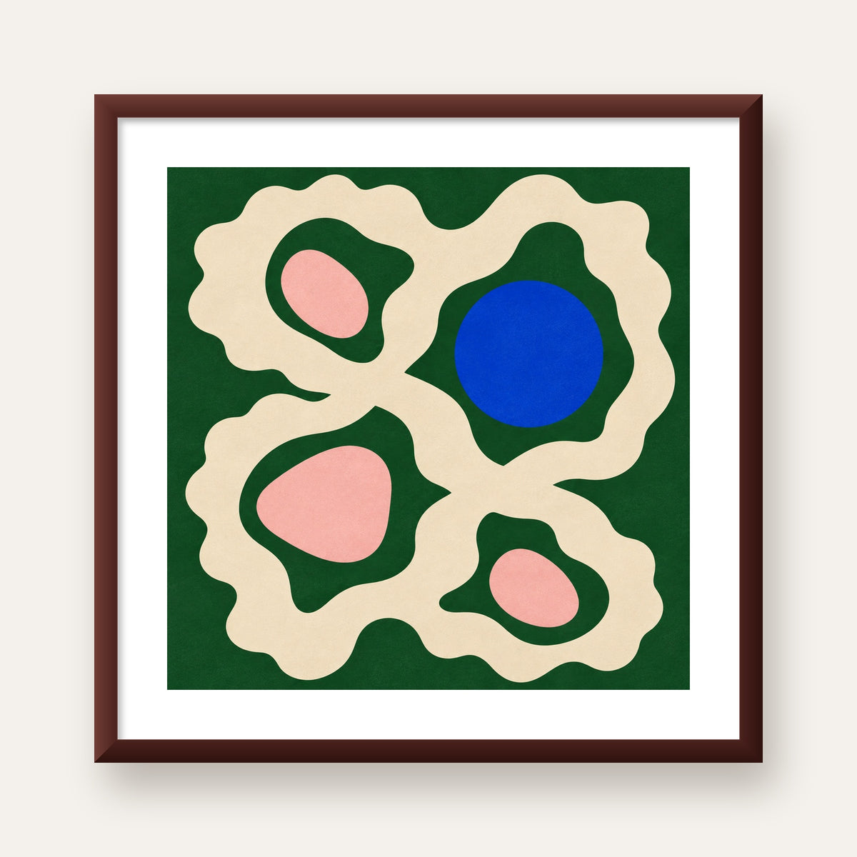 Soyut Organik Formlar – Modern Dijital Sanat Poster — ceviz çerçeveli paspartulu