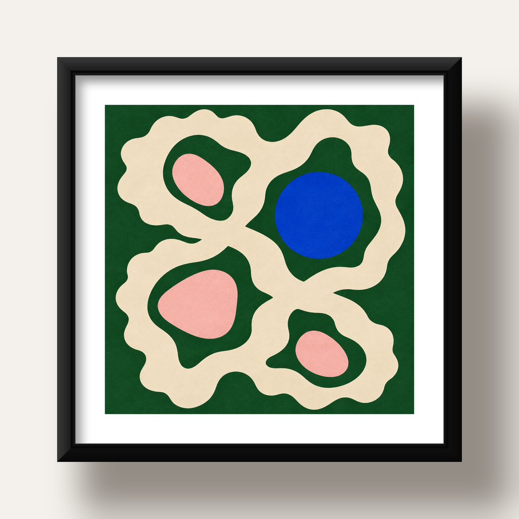 Soyut Organik Formlar – Modern Dijital Sanat Poster — siyah derin çerçeveli paspartulu