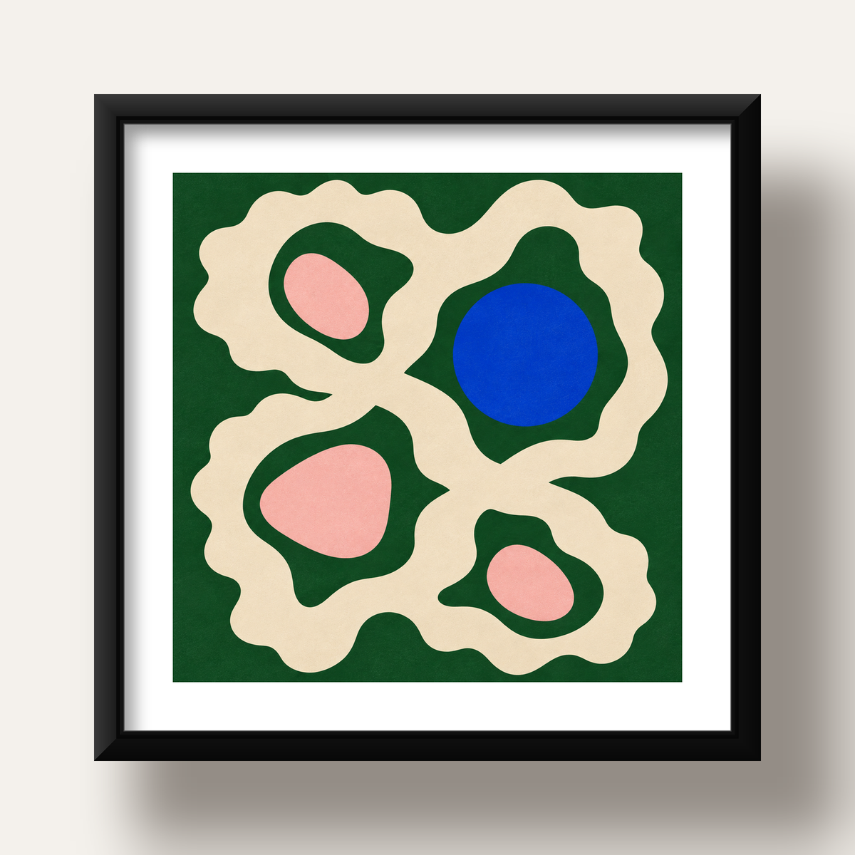 Soyut Organik Formlar – Modern Dijital Sanat Poster — siyah derin çerçeveli paspartulu