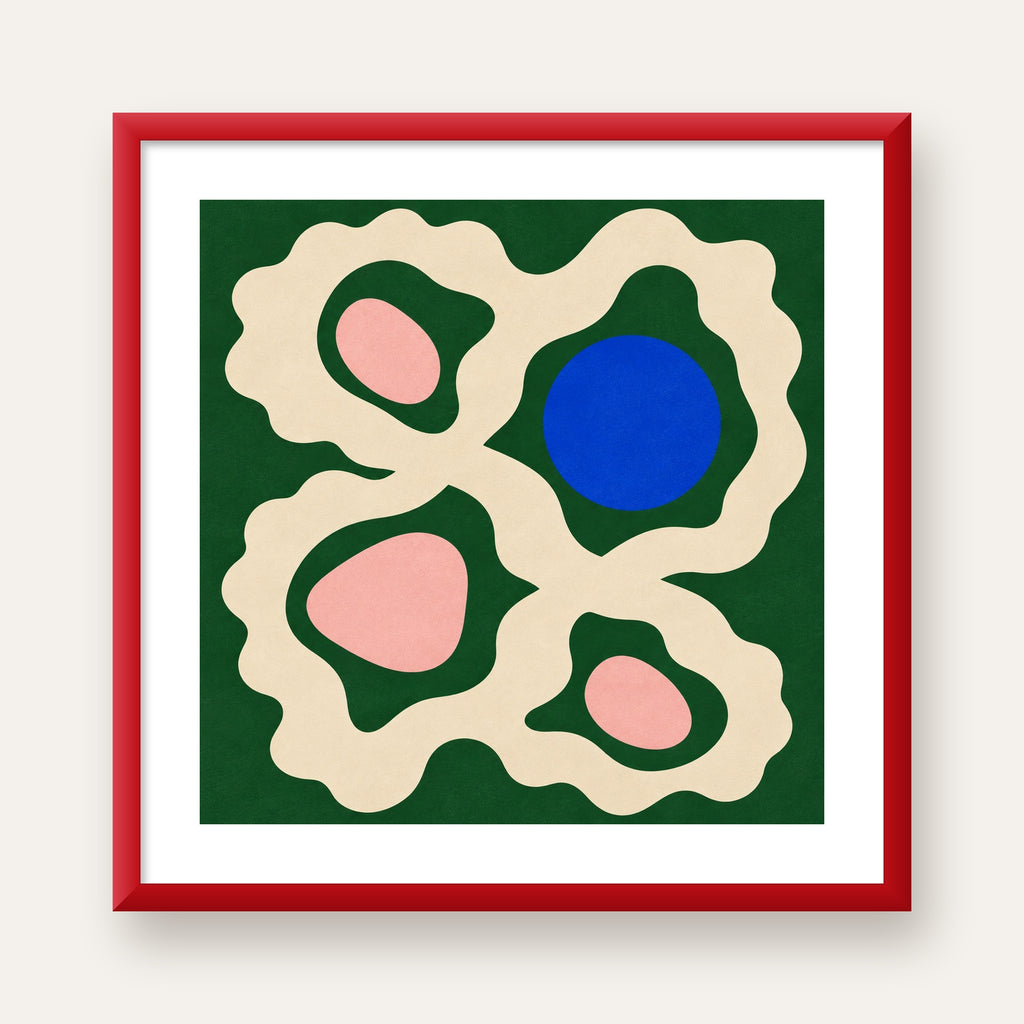 Soyut Organik Formlar – Modern Dijital Sanat Poster — kırmızı çerçeveli paspartulu