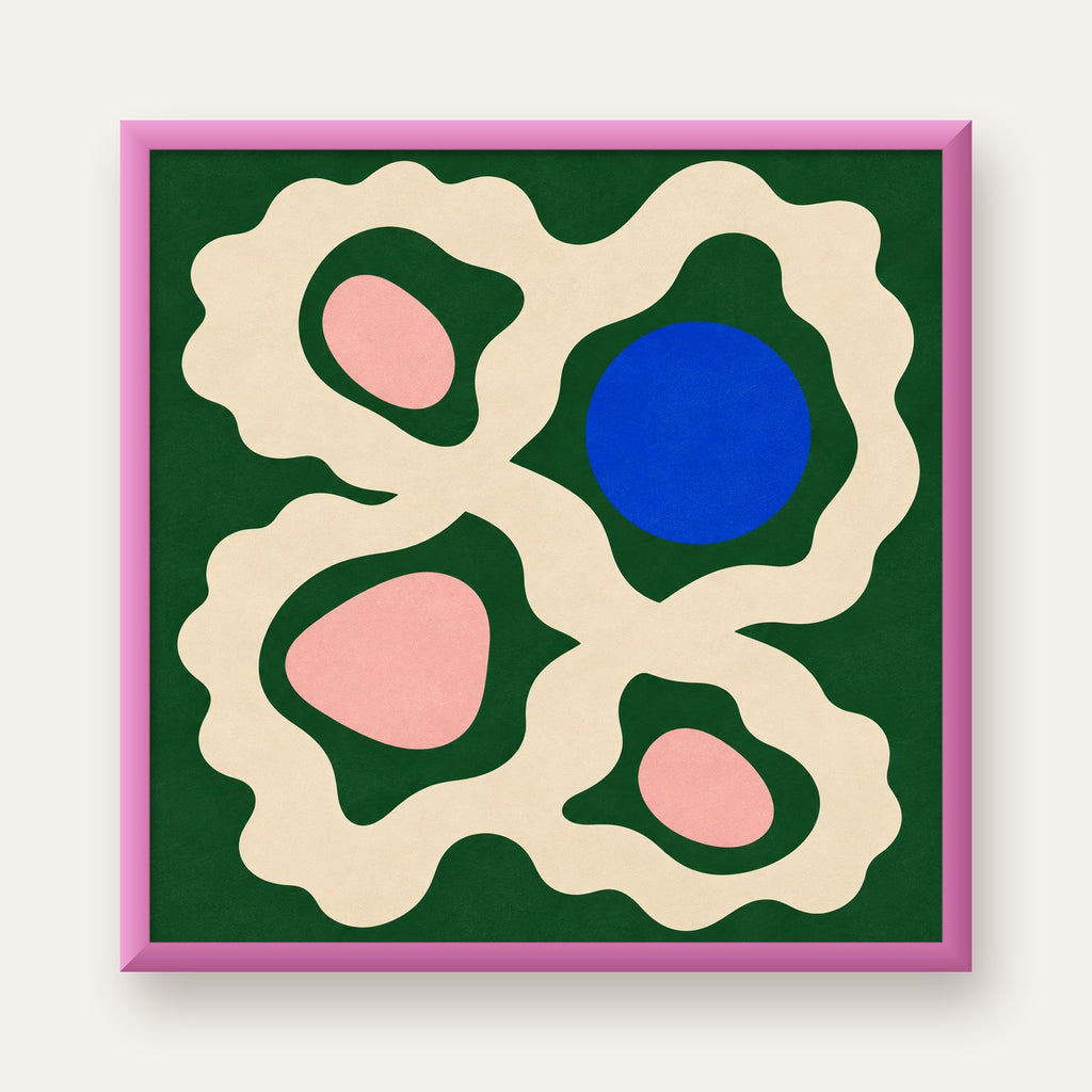 Soyut Organik Formlar – Modern Dijital Sanat Poster — pembe çerçeveli