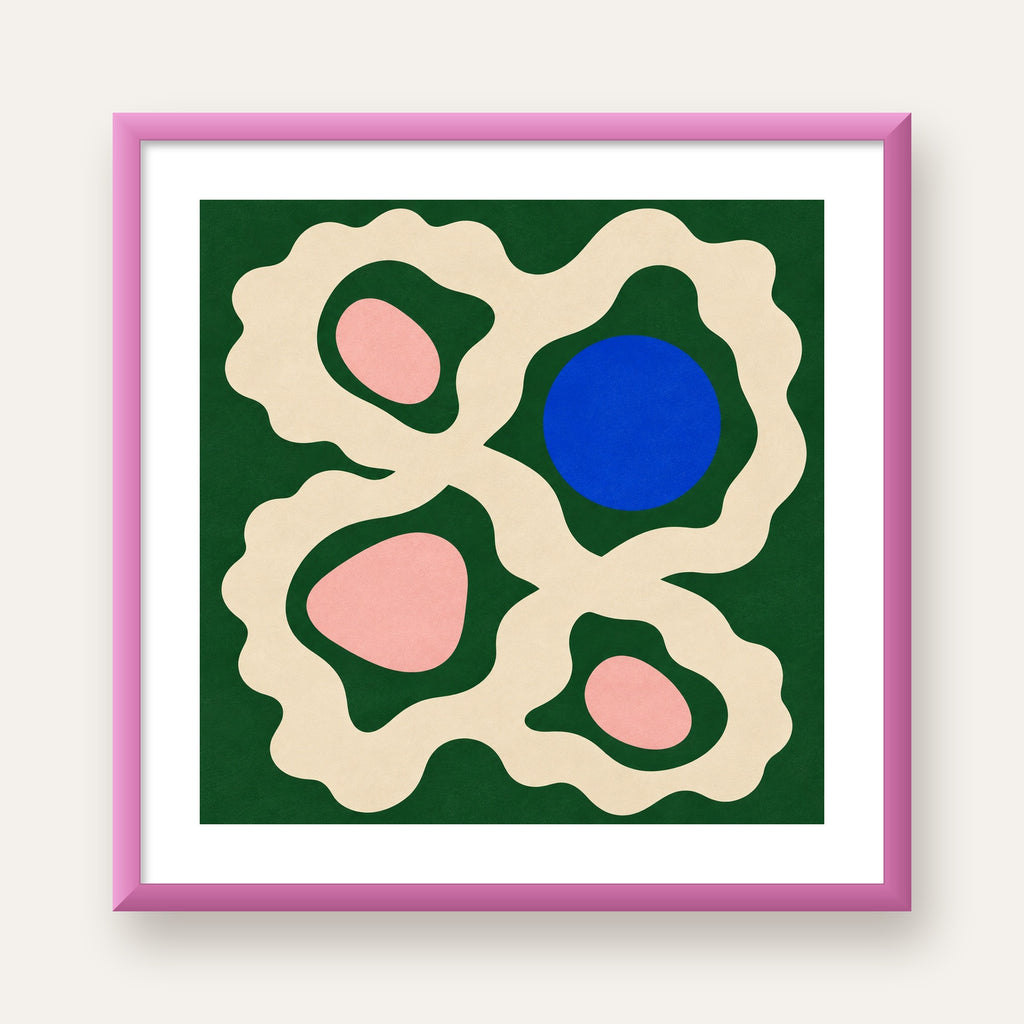 Soyut Organik Formlar – Modern Dijital Sanat Poster — pembe çerçeveli paspartulu