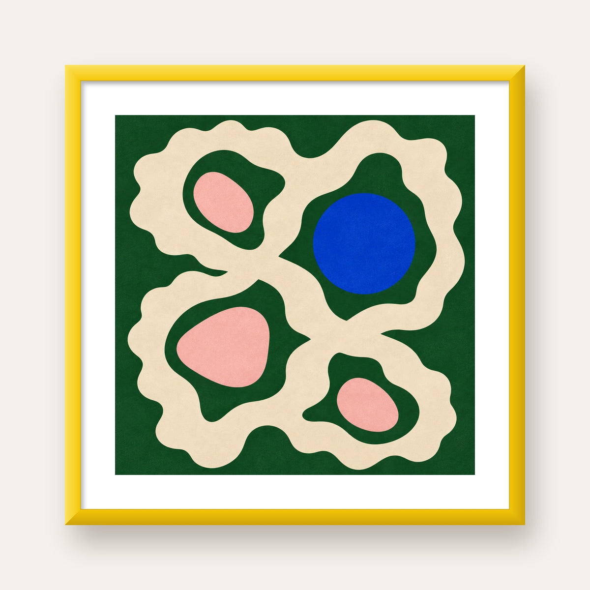 Soyut Organik Formlar – Modern Dijital Sanat Poster — sarı çerçeveli paspartulu