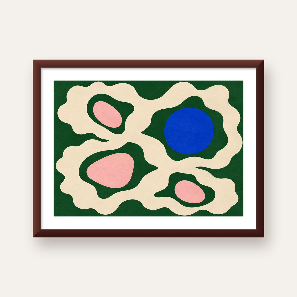 Soyut Organik Formlar – Modern Dijital Sanat Poster — ceviz çerçeveli paspartulu