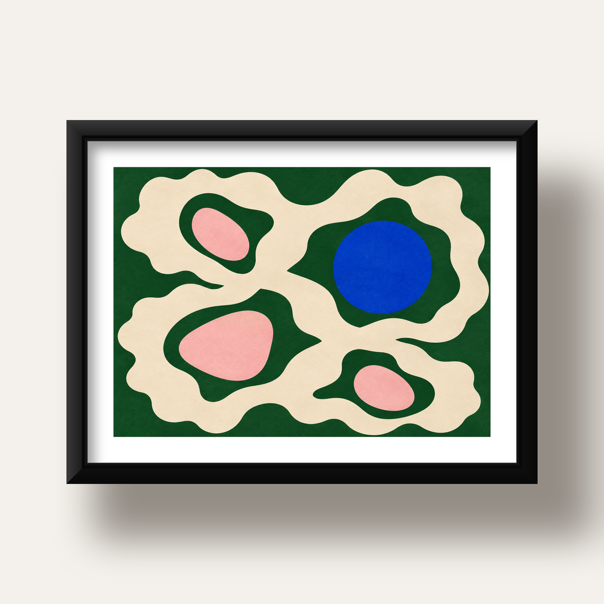 Soyut Organik Formlar – Modern Dijital Sanat Poster — siyah derin çerçeveli paspartulu