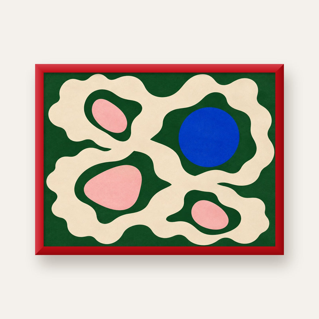Soyut Organik Formlar – Modern Dijital Sanat Poster — kırmızı çerçeveli