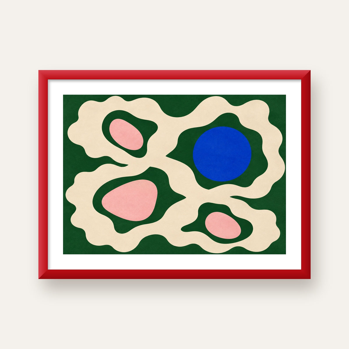 Soyut Organik Formlar – Modern Dijital Sanat Poster — kırmızı çerçeveli paspartulu