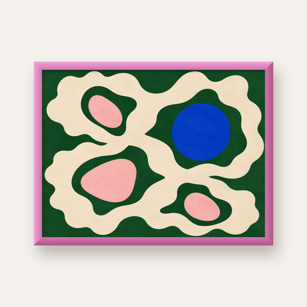 Soyut Organik Formlar – Modern Dijital Sanat Poster — pembe çerçeveli