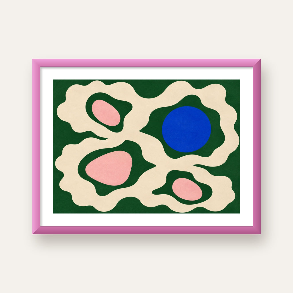 Soyut Organik Formlar – Modern Dijital Sanat Poster — pembe çerçeveli paspartulu