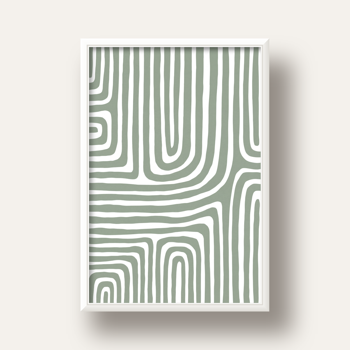 Yeşil Soyut Çizgili Desen Modern Poster Duvar Dekoru — beyaz derin çerçeveli
