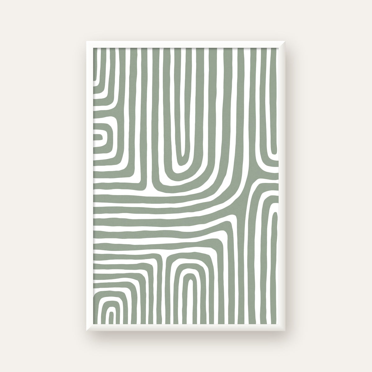 Yeşil Soyut Çizgili Desen Modern Poster Duvar Dekoru — beyaz çerçeveli dikey poster