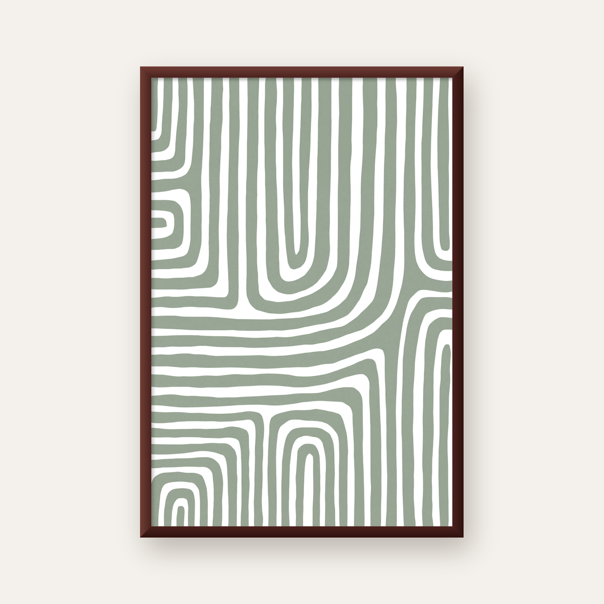 Yeşil Soyut Çizgili Desen Modern Poster Duvar Dekoru — ceviz çerçeveli