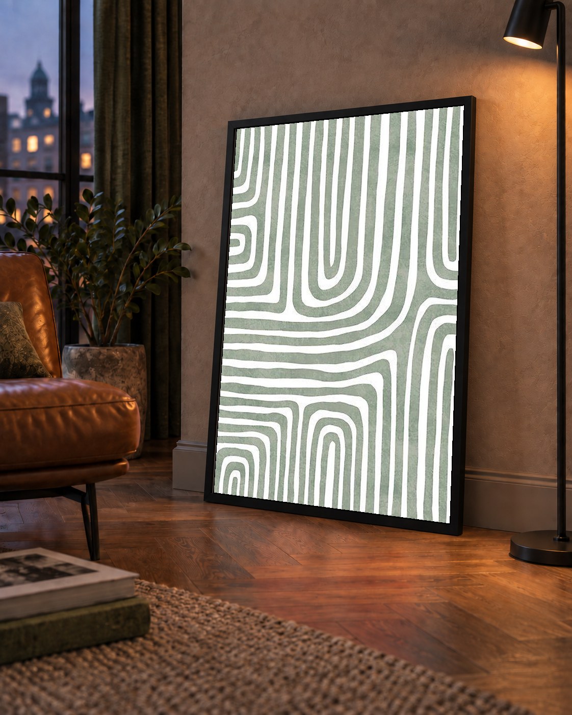 Yeşil Soyut Çizgili Desen Modern Poster Duvar Dekoru