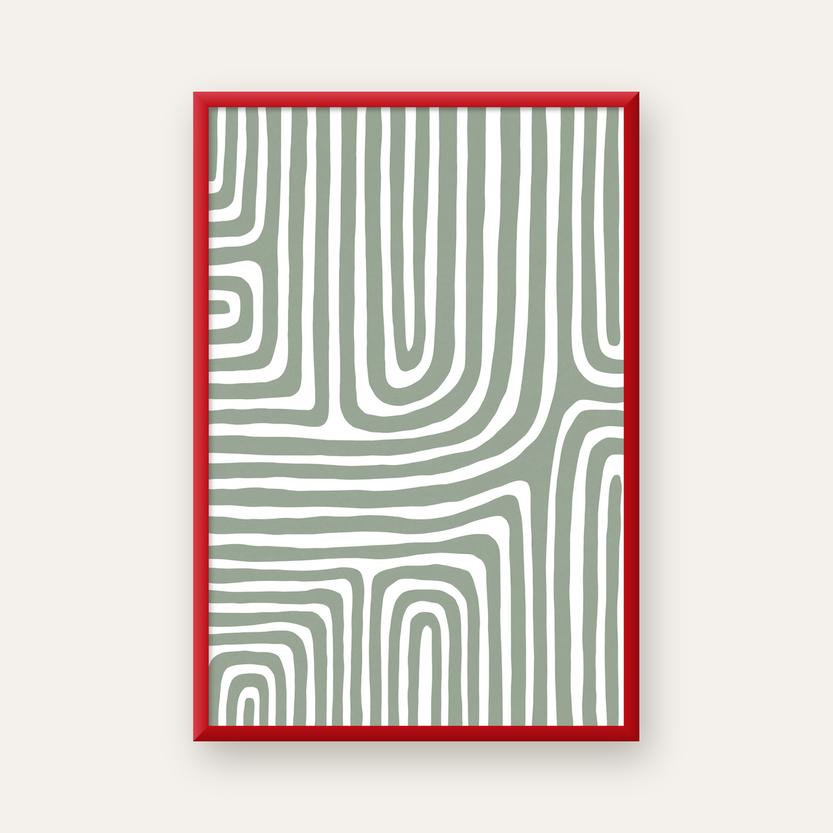 Yeşil Soyut Çizgili Desen Modern Poster Duvar Dekoru — kırmızı çerçeveli