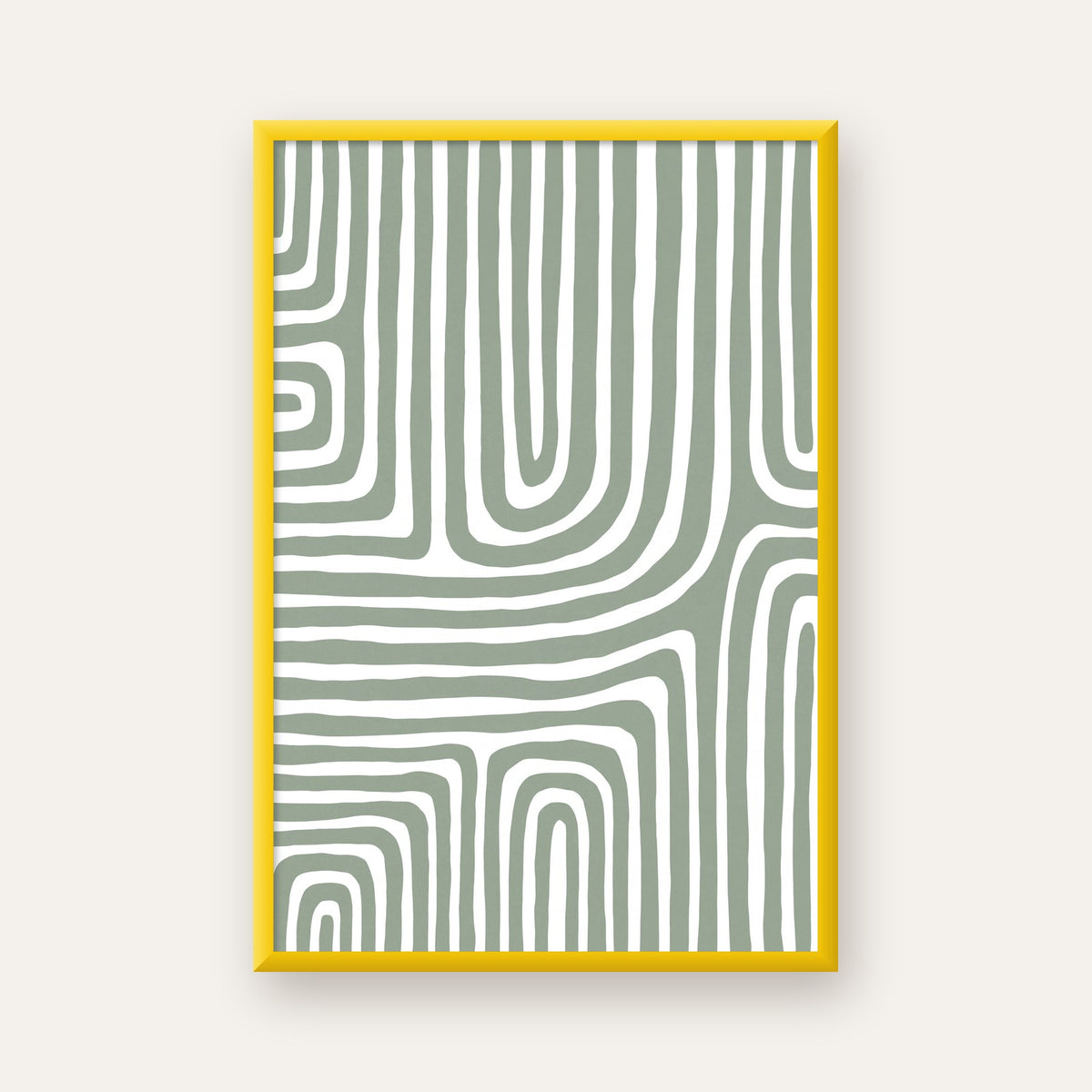 Yeşil Soyut Çizgili Desen Modern Poster Duvar Dekoru — sarı çerçeveli