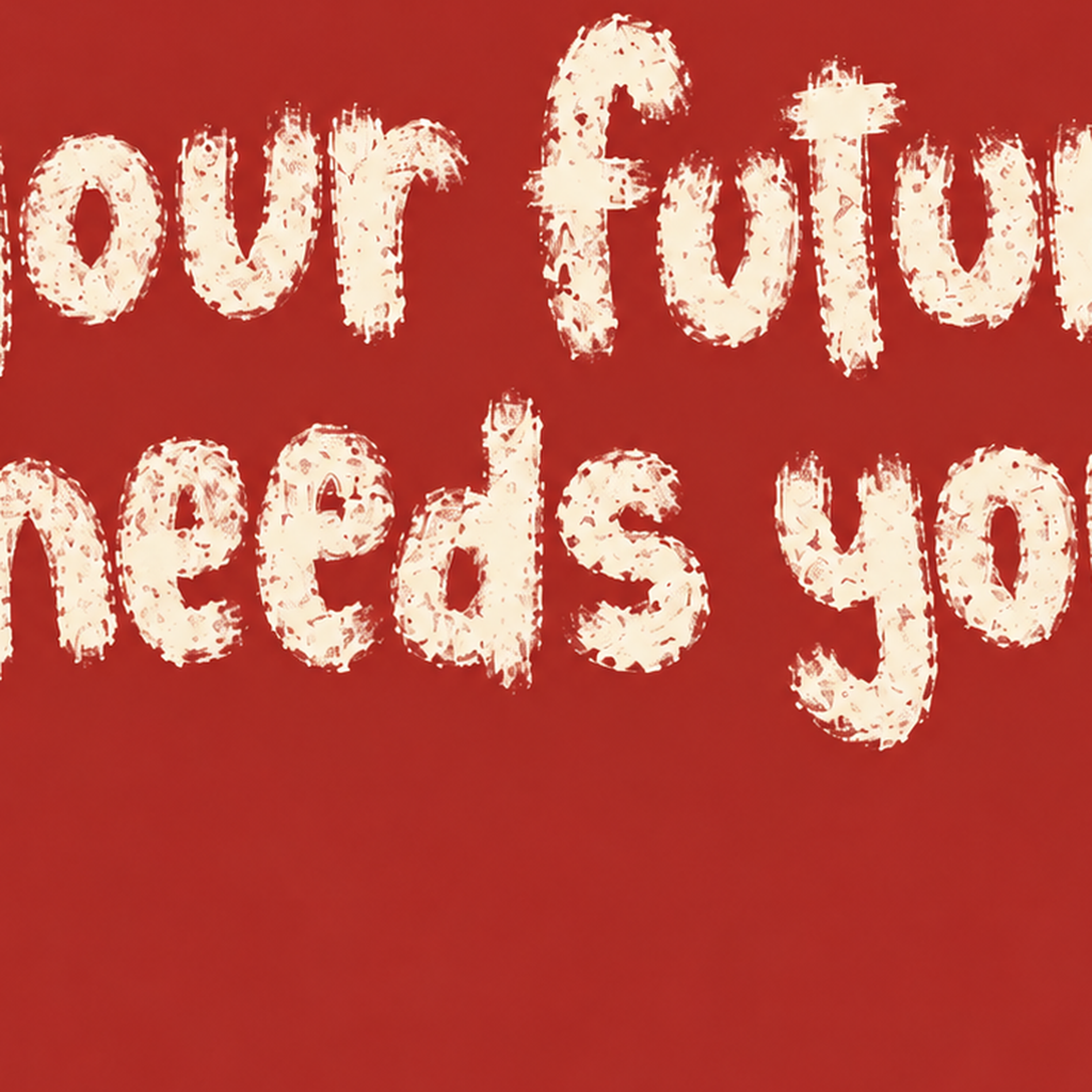 Your Future Needs You – Kırmızı Minimal İlham Veren Poster — baskının yakın çekimi, kâğıt dokusu ve renk detayı