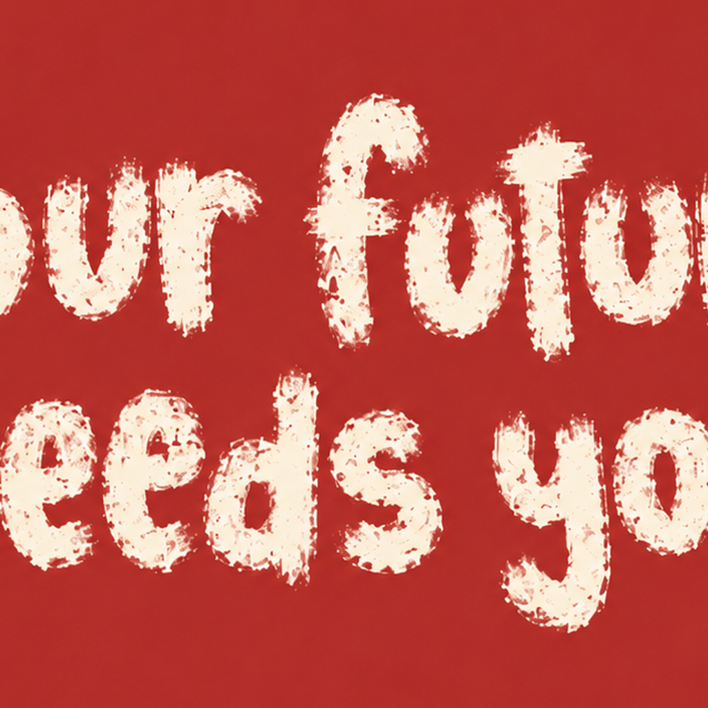 Your Future Needs You – Kırmızı Minimal İlham Veren Poster — baskının yakın çekimi, kâğıt dokusu ve renk detayı