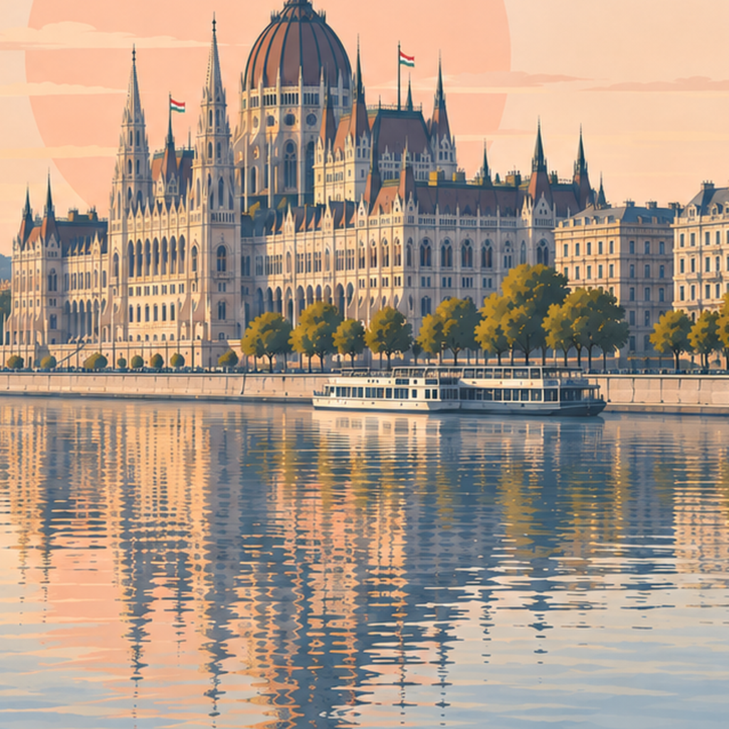 Budapeşte Şehir Manzarası Pastel Dijital Poster — baskının yakın çekimi, kâğıt dokusu ve renk detayı