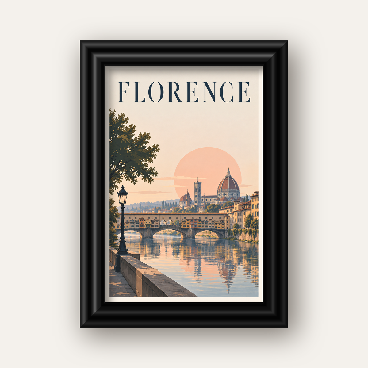 Floransa Şehir Manzarası Günbatımı Poster - Modern Duvar Dekoru — siyah galeri çerçeveli