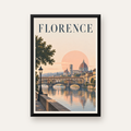 Floransa Şehir Manzarası Günbatımı Poster - Modern Duvar Dekoru — Dikey baskı, düz siyah çerçeveli duvar posteri