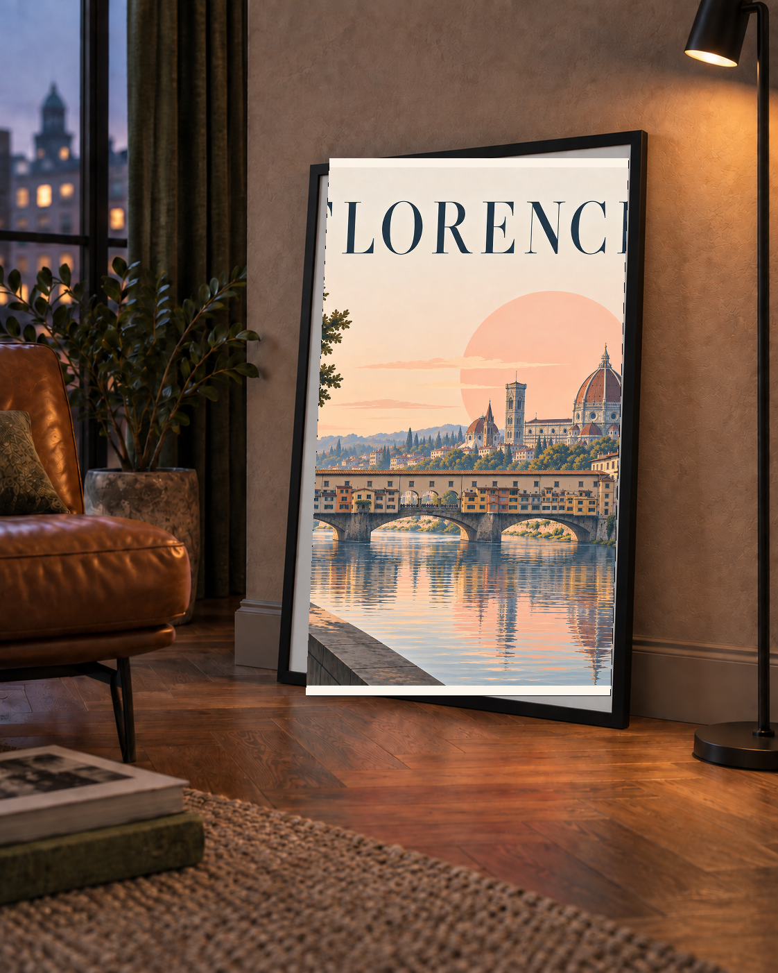 Floransa Şehir Manzarası Günbatımı Poster - Modern Duvar Dekoru