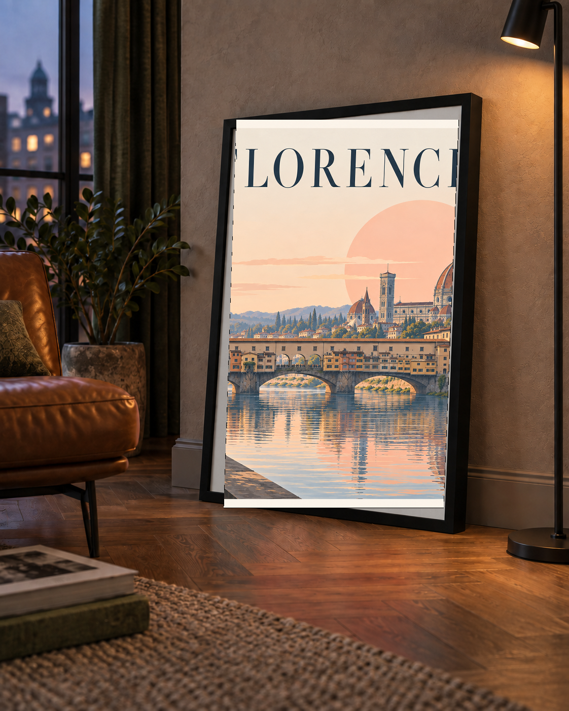 Floransa Şehir Manzarası Günbatımı Poster - Modern Duvar Dekoru