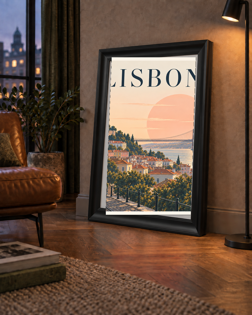 Lizbon Şehir Manzaralı Renkli Romantik Tramvay Poster