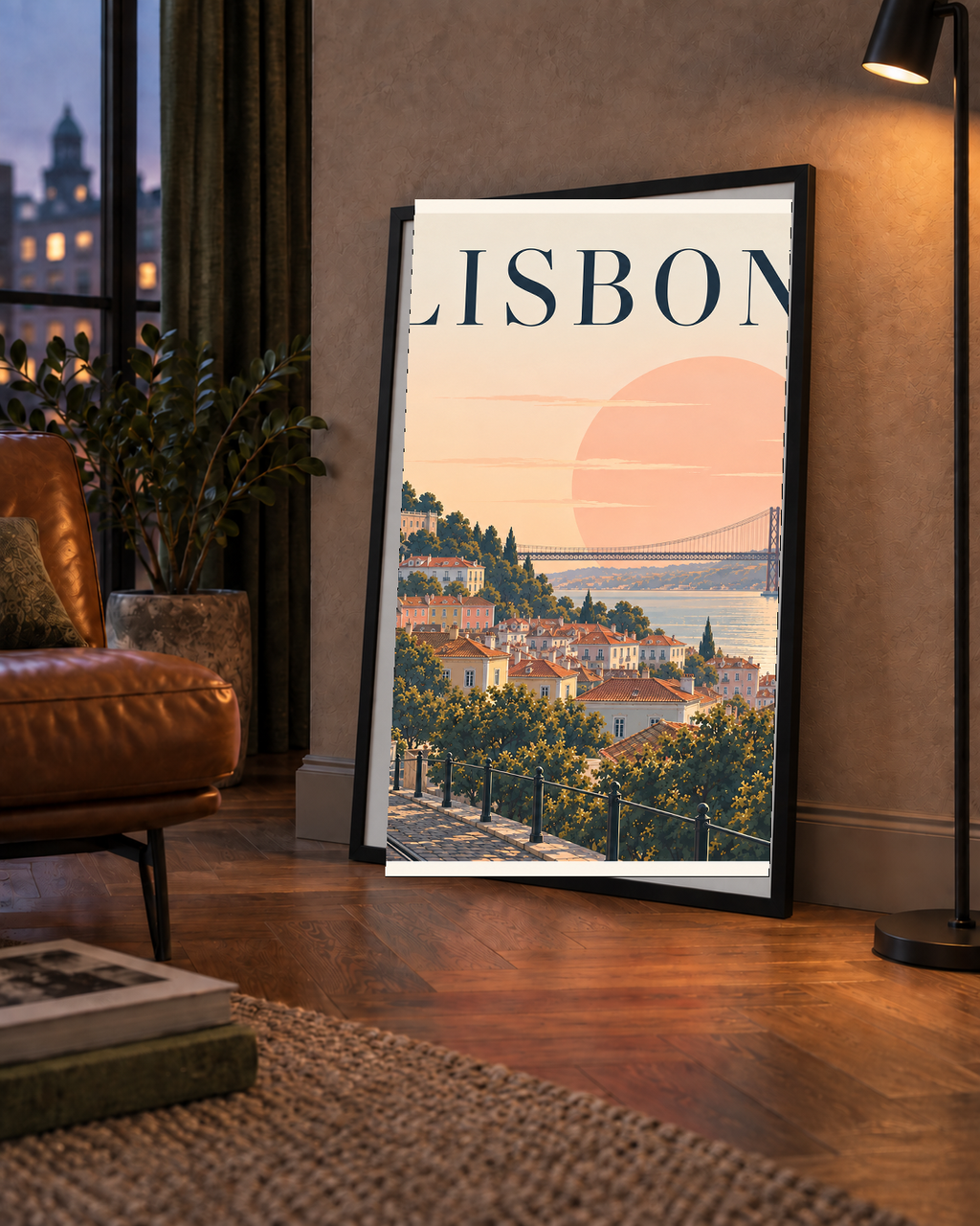 Lizbon Şehir Manzaralı Renkli Romantik Tramvay Poster