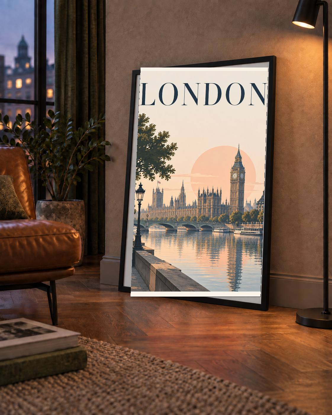 Londra Şehir Manzarası Pastel Dijital Poster – Büyük Britanya