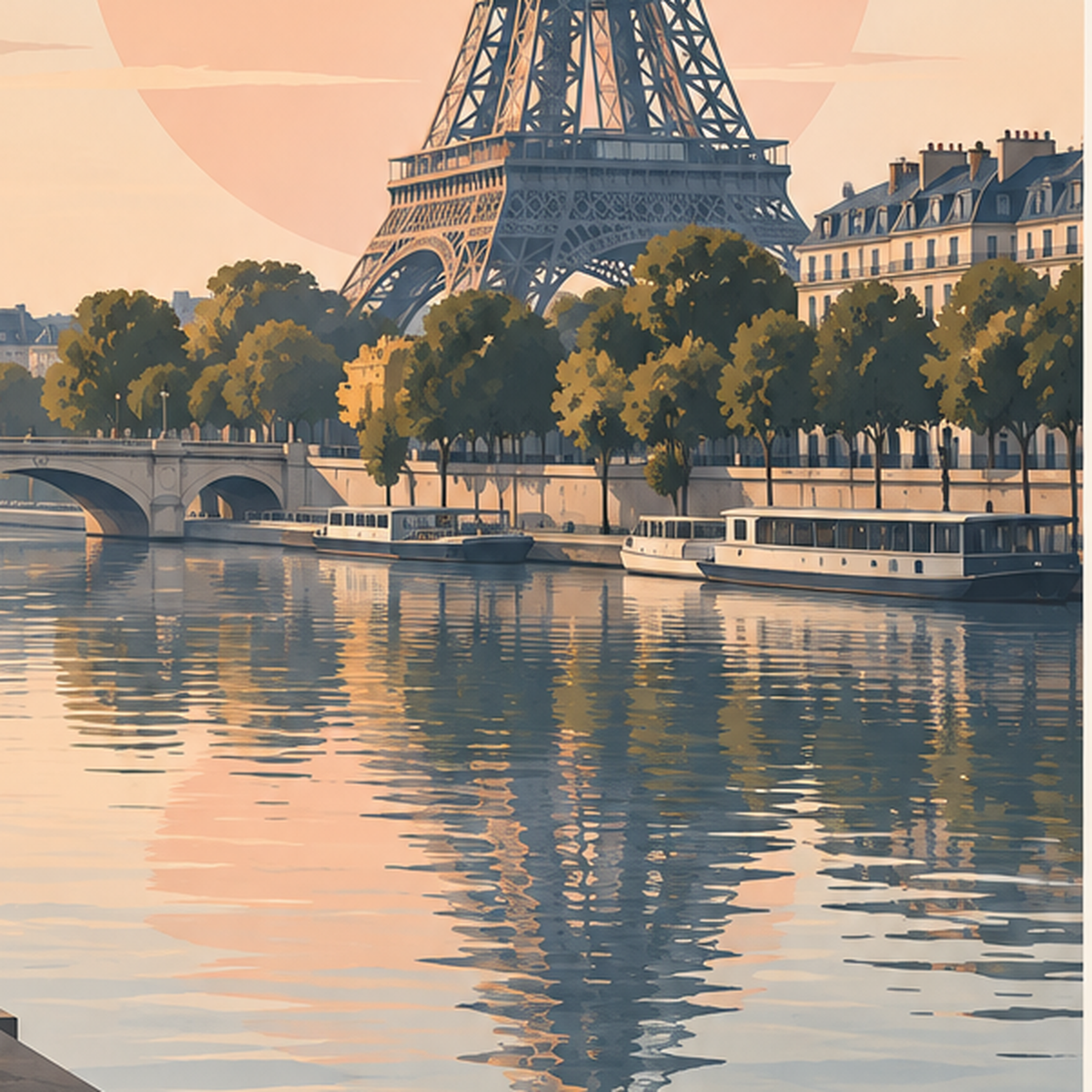Paris Manzarası Pastel Retro Dijital Poster - Şık Duvar Dekoru — baskının yakın çekimi, kâğıt dokusu ve renk detayı