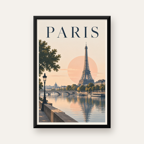 Paris Manzarası Pastel Retro Dijital Poster - Şık Duvar Dekoru