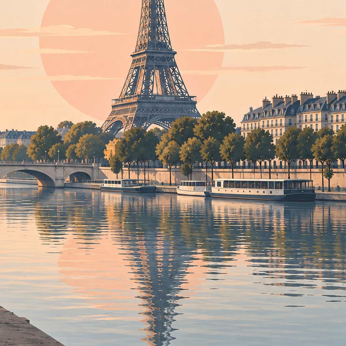 Paris Manzarası Pastel Retro Dijital Poster - Şık Duvar Dekoru — baskının yakın çekimi, kâğıt dokusu ve renk detayı
