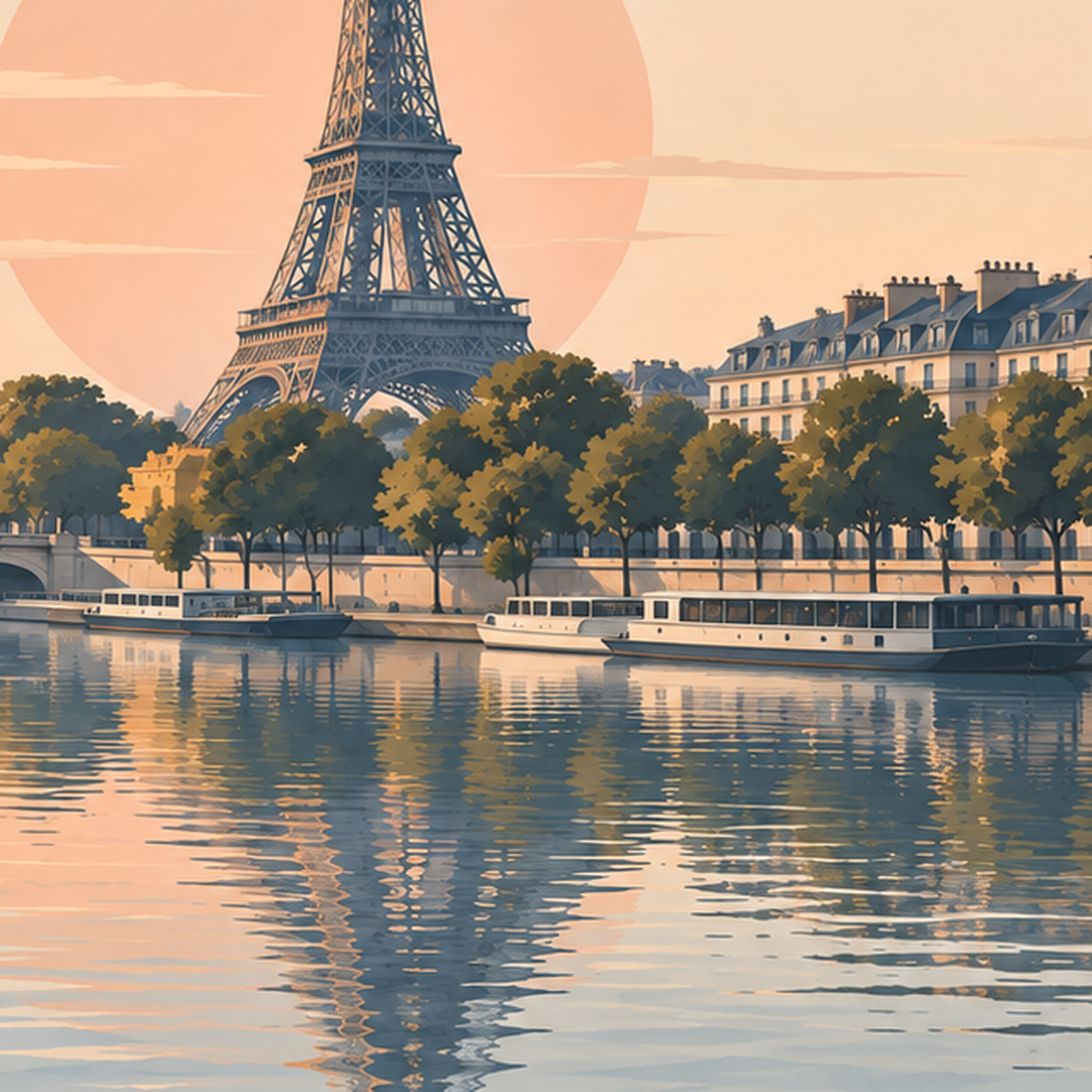 Paris Manzarası Pastel Retro Dijital Poster - Şık Duvar Dekoru — baskının yakın çekimi, kâğıt dokusu ve renk detayı