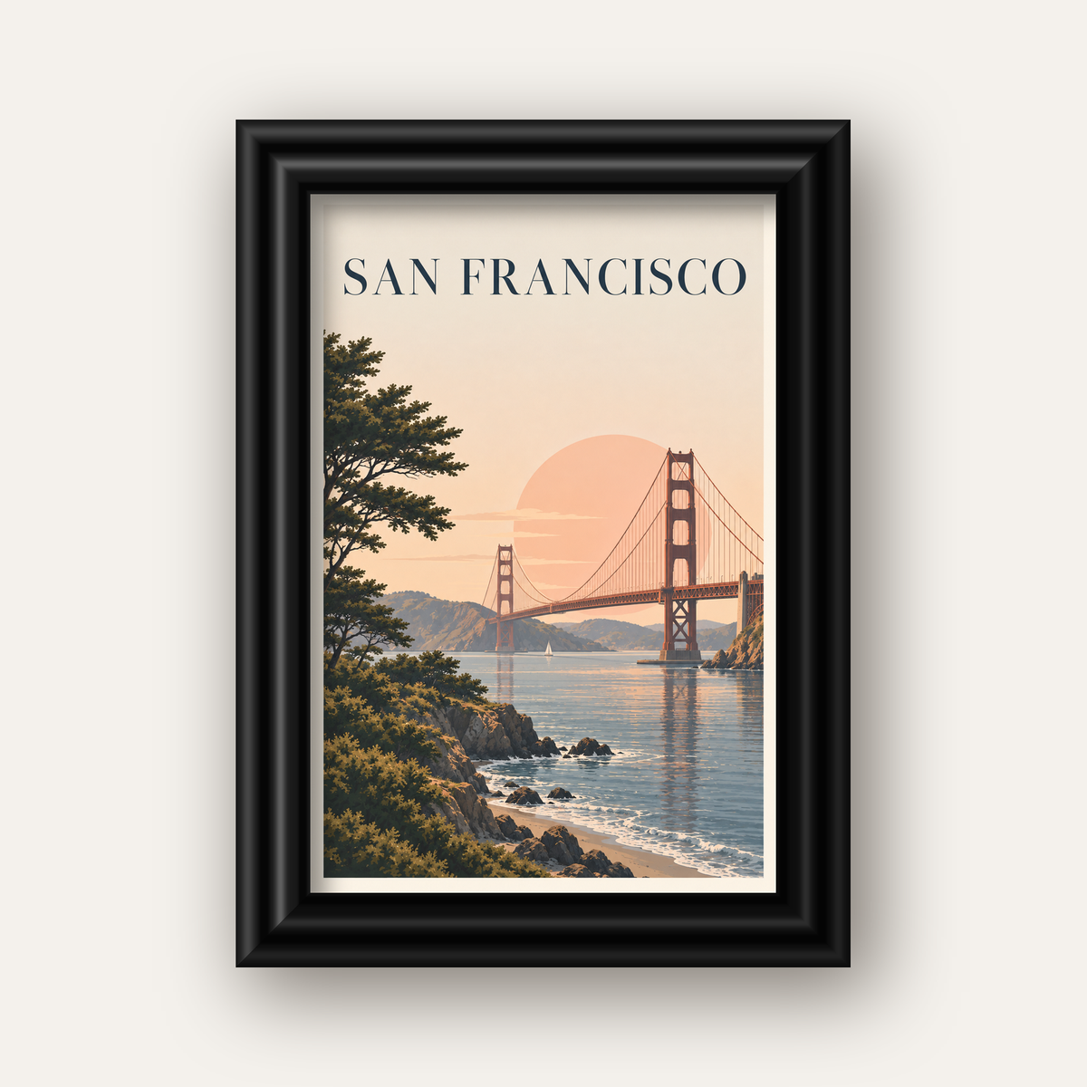 San Francisco Golden Gate Köprüsü Manzaralı Poster — siyah galeri çerçeveli