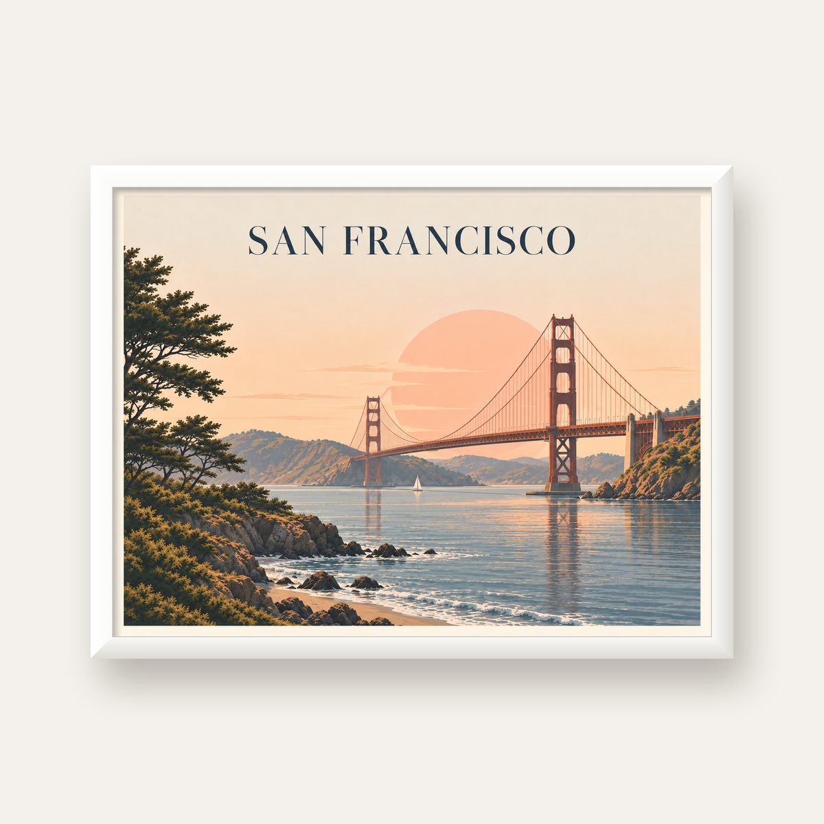 San Francisco Golden Gate Köprüsü Manzaralı Poster — beyaz çerçeveli yatay poster
