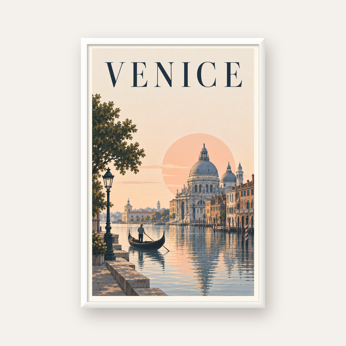 Venice – Romantik Venedik Manzarası Dijital Poster — beyaz çerçeveli dikey poster