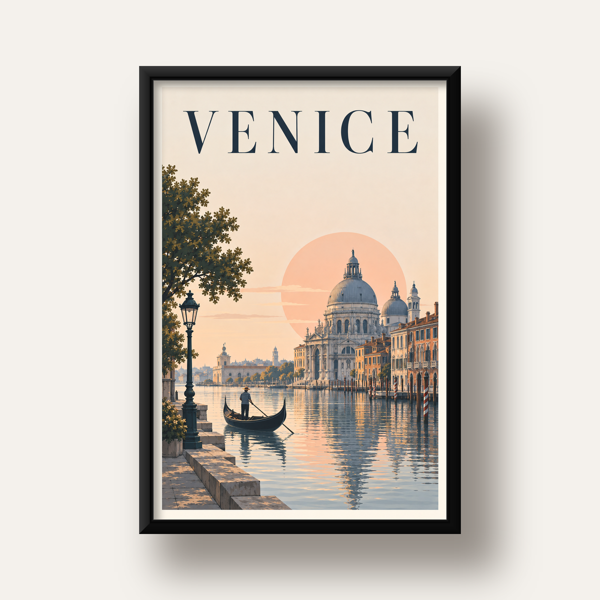 Venice – Romantik Venedik Manzarası Dijital Poster — siyah derin çerçeveli
