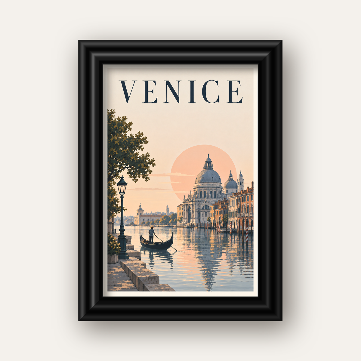 Venice – Romantik Venedik Manzarası Dijital Poster — siyah galeri çerçeveli