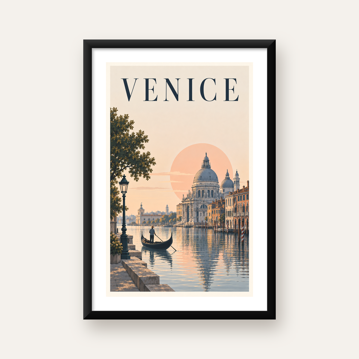 Venice – Romantik Venedik Manzarası Dijital Poster — Dikey baskı, beyaz paspartulu