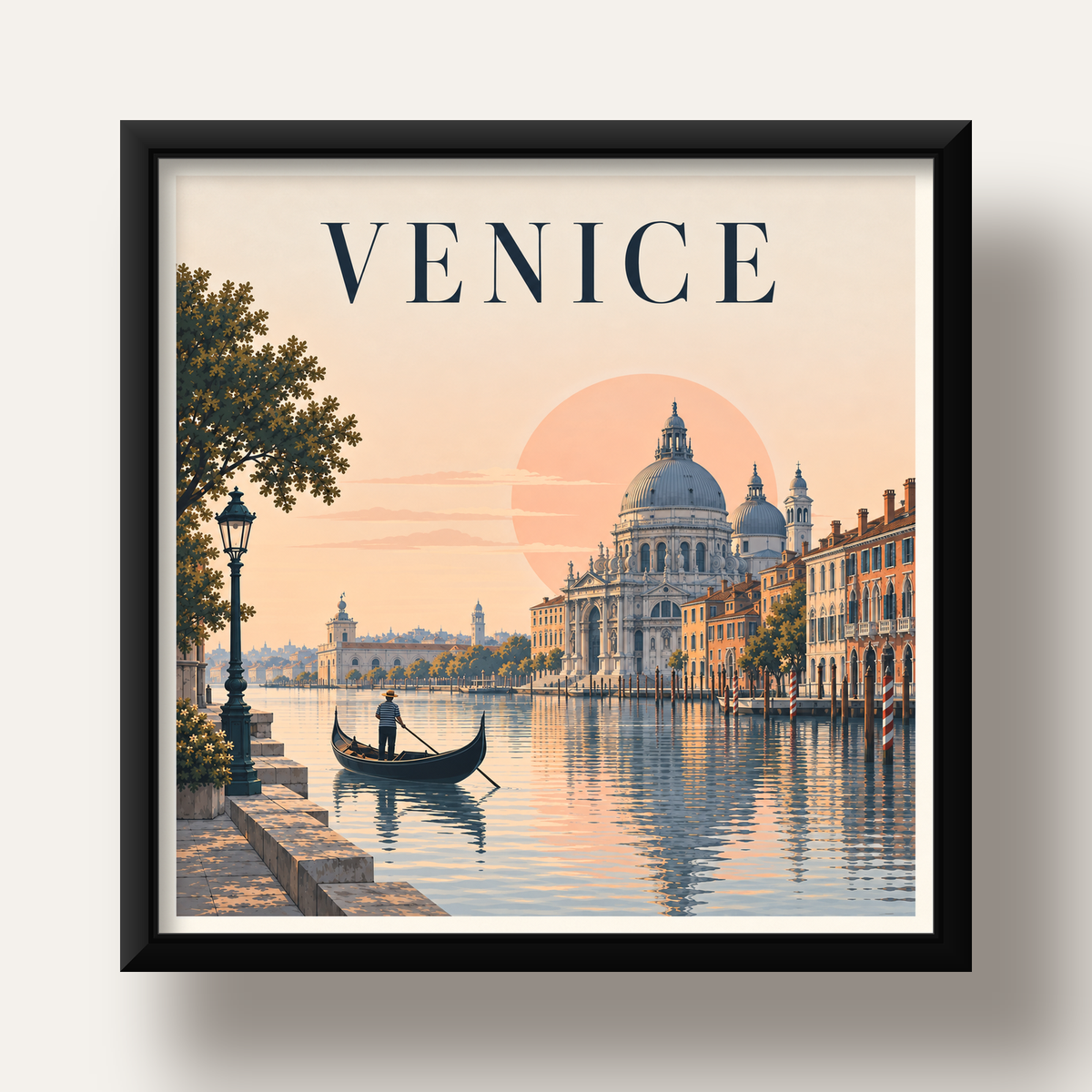 Venice – Romantik Venedik Manzarası Dijital Poster — siyah derin çerçeveli