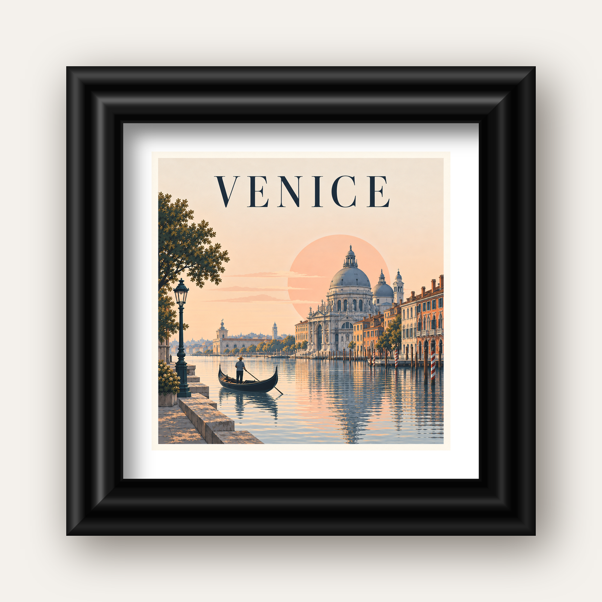 Venice – Romantik Venedik Manzarası Dijital Poster — siyah galeri çerçeveli paspartulu