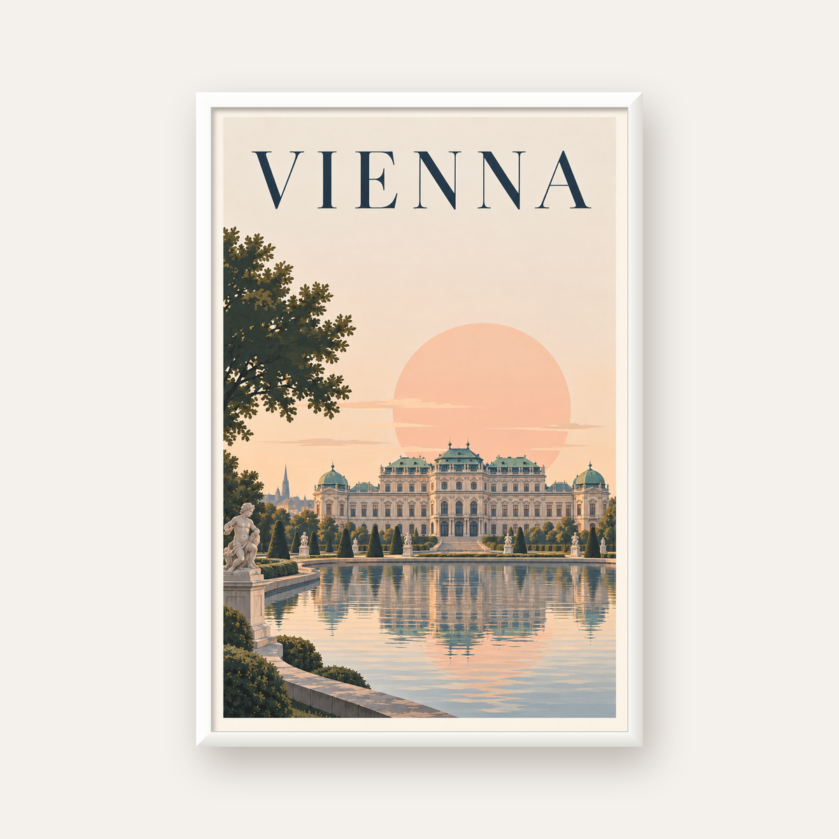 Viyana Saray Manzarası Pastel Poster – Dijital İllüstrasyon — beyaz çerçeveli dikey poster