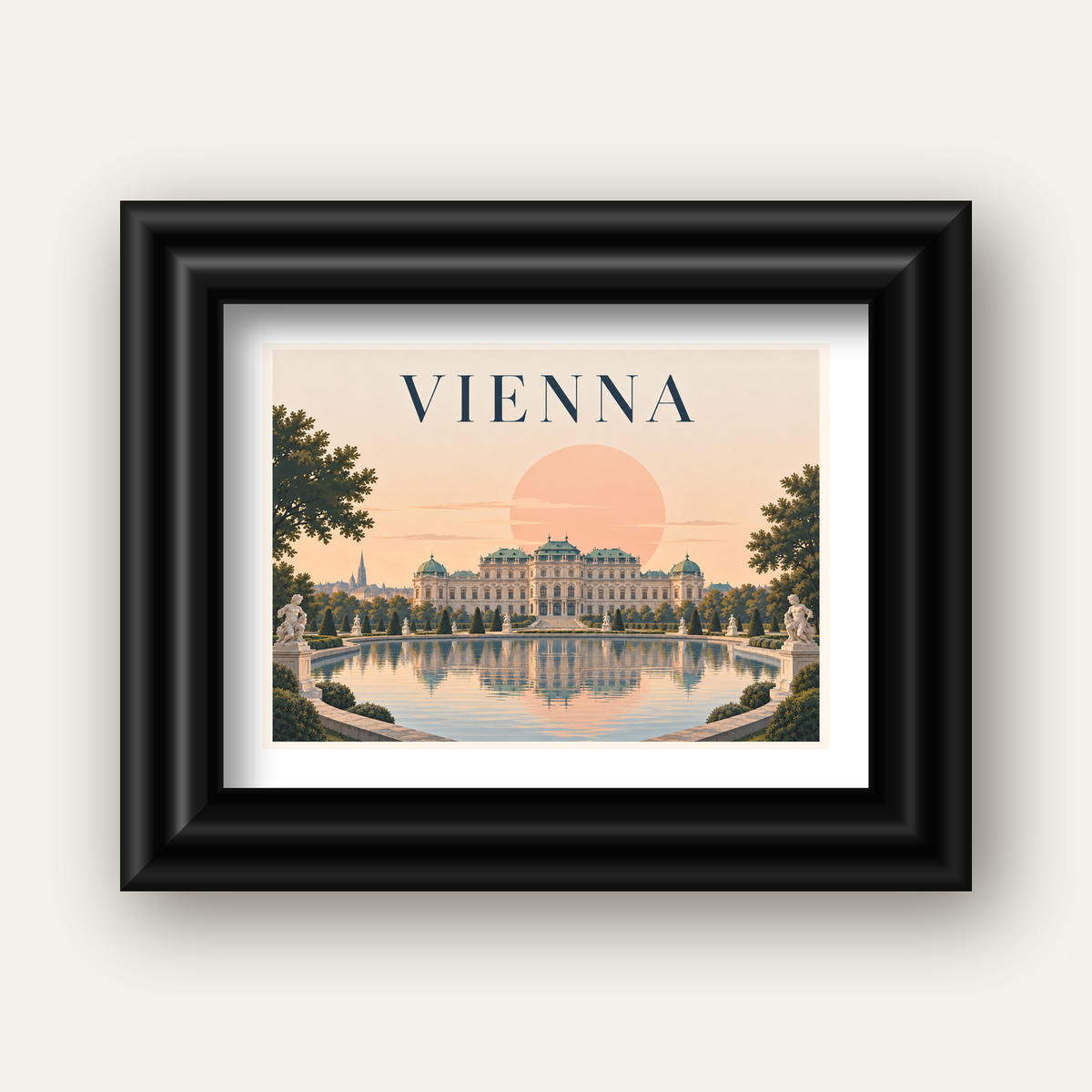 Viyana Saray Manzarası Pastel Poster – Dijital İllüstrasyon — siyah galeri çerçeveli paspartulu