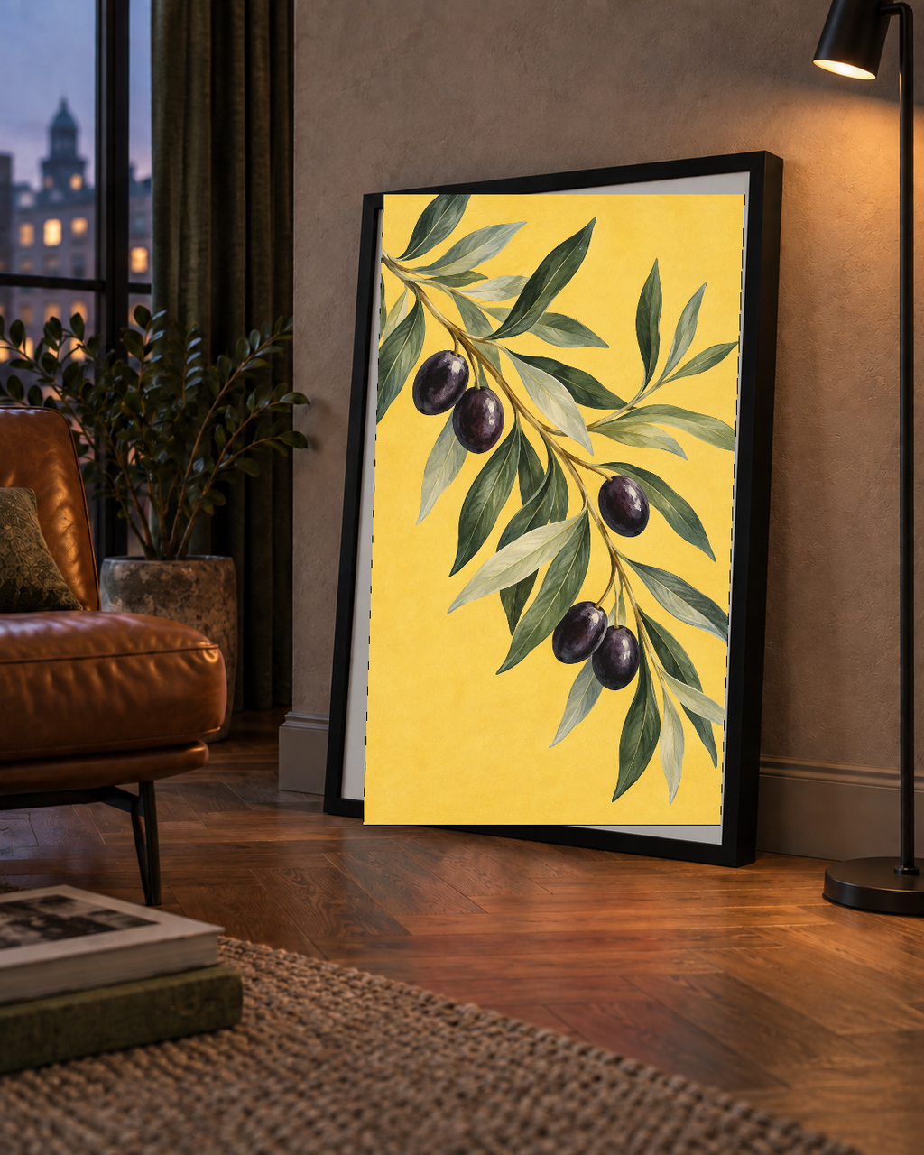 Sarı Zeminli Zeytin Dalı Suluboya Poster Baskısı