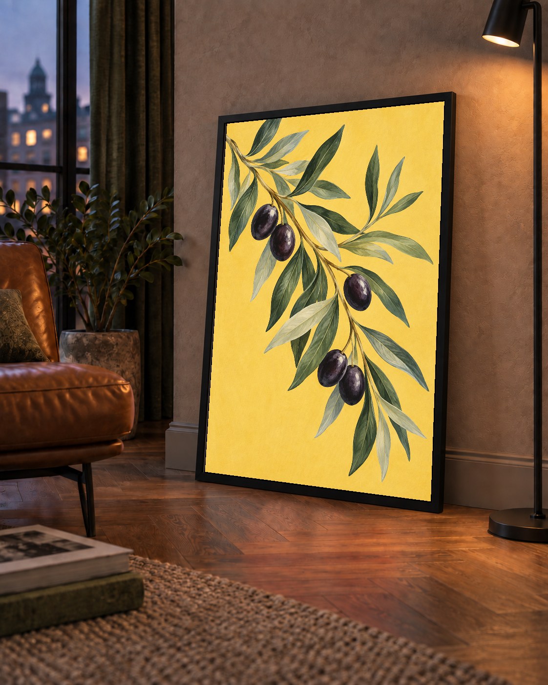 Sarı Zeminli Zeytin Dalı Suluboya Poster Baskısı