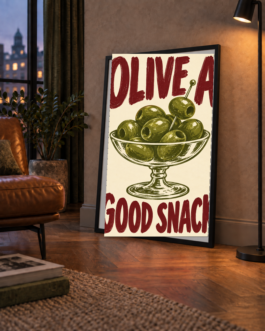 Retro Zeytin Kase İllüstrasyonlu Poster – OLIVE A GOOD SNACK